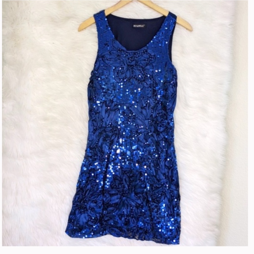 Embellished Sequin Blue Sleeveless Dress